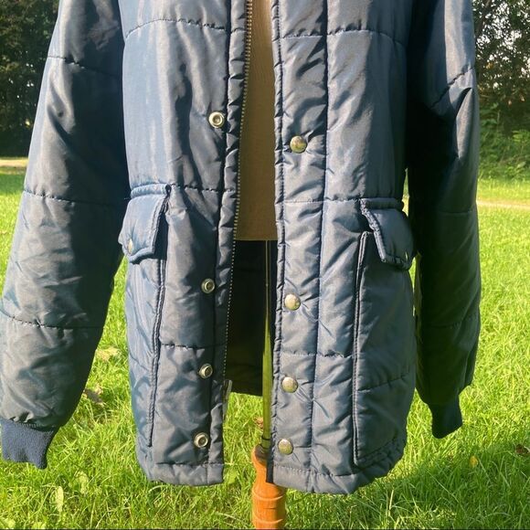 VTG 70s Blue Windbreaker Jacket Puffer Rain Swingster Military Winter Coat Prep - Picture 5 of 11